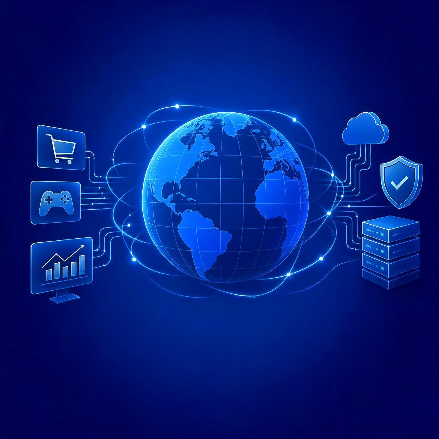 Global network connecting e-commerce, iGaming, analytics, cloud and security infrastructure across regions